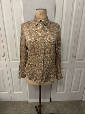 Anna and Frank Vintage Pastel Paisley 100% Silk Buttondown Size Medium